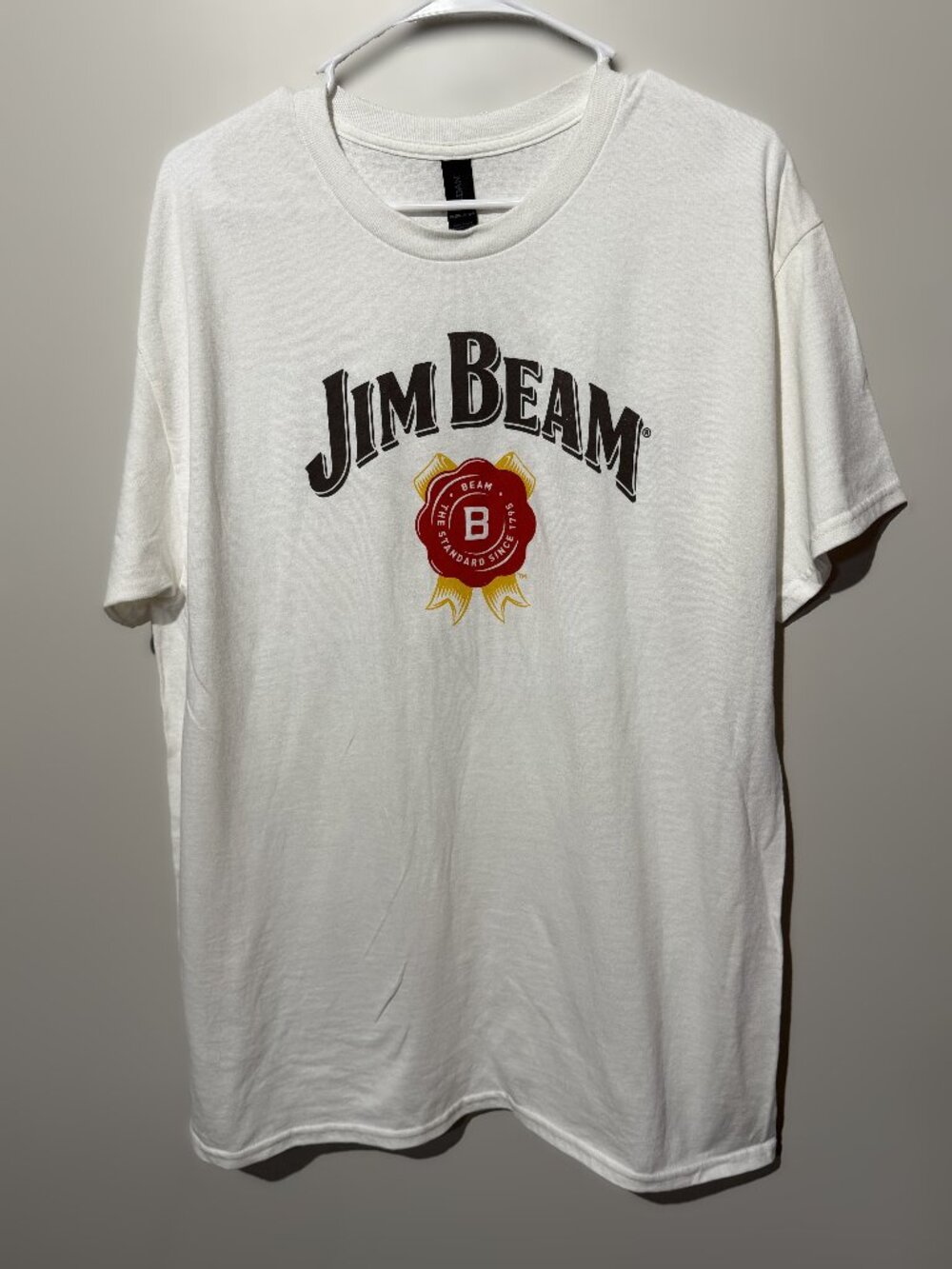 Jim Beam Graphic T-Shirt Mens L White Gildan Ultra Cotton Whiskey Bar Tee